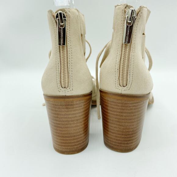 Vince Camuto Tressa Booties 10 Beige Suede Leather Lace Up Sandals - Picture 5 of 9